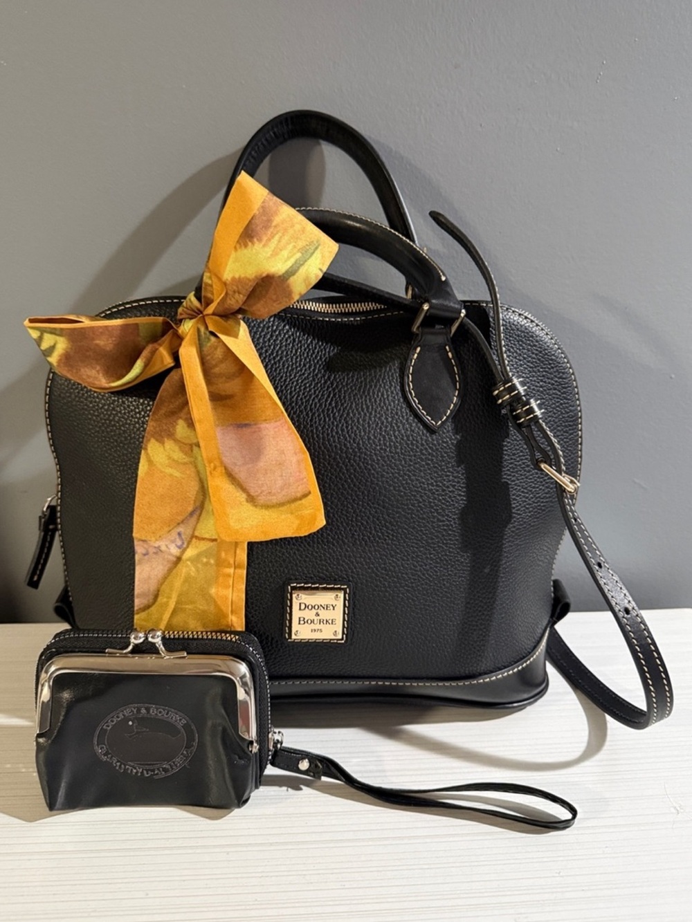 Dooney & Bourke Pebble Grain Leather Satchel w/Kiss Lock CardHolder & adj Strap
